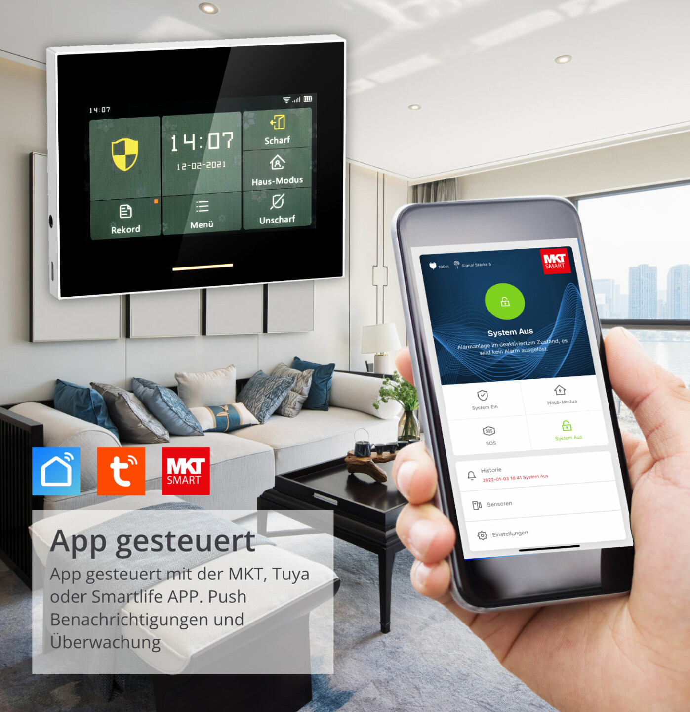 Funk GSM und WIFI Smart Home Alarmanlage mit Touchscreen YE1220
