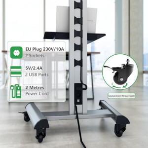 XTRARM Proton 500 mobiler TV Ständer mit Ablage, TV ca. 37-70 Zoll / 40 kg, viele VESA-Größen, Variable Höhe bis ca. 211 cm, Schwarz/Silber, TV-Sta...