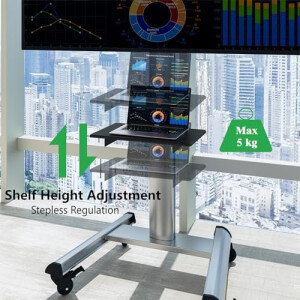 XTRARM Proton 500 mobiler TV Ständer mit Ablage, TV ca. 37-70 Zoll / 40 kg, viele VESA-Größen, Variable Höhe bis ca. 211 cm, Schwarz/Silber, TV-Sta...