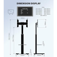 XTRARM Proton 500 mobiler TV Ständer mit Ablage, TV ca. 37-70 Zoll / 40 kg, viele VESA-Größen, Variable Höhe bis ca. 211 cm, Schwarz/Silber, TV-Sta...