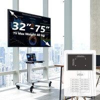 XTRARM Proton 500 mobiler TV Ständer mit Ablage, TV ca. 37-70 Zoll / 40 kg, viele VESA-Größen, Variable Höhe bis ca. 211 cm, Schwarz/Silber, TV-Sta...
