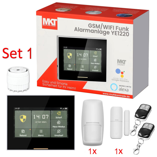 Funk GSM und WIFI Smart Home Alarmanlage mit Touchscreen YE1220 * Starter Set